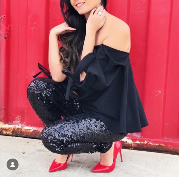 DO+BE Tops - DO+BE Black Off Shoulder Blouse with Puff Sleeve